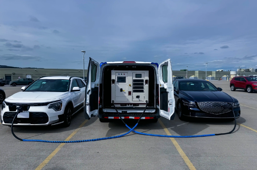 PowerOnTheGo providing roadside assistance in California, charging two EVs simultaneously with mobile fast charging 1
