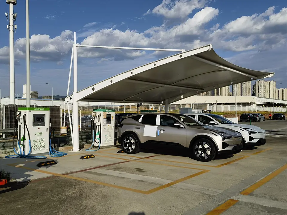 PowerMaster charging station with two EVs plugged in at Volvo China